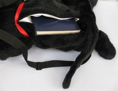 Black Plush Doll Bag Women Cute Funny Backpack Flannel Soft Handle 20L Traveling