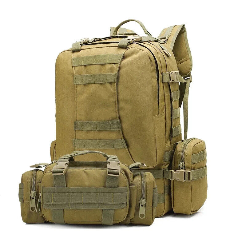55L Tactical Backpack 4 in 1 Mens Sport Bag Outdoor Hiking Climbing Army Pack