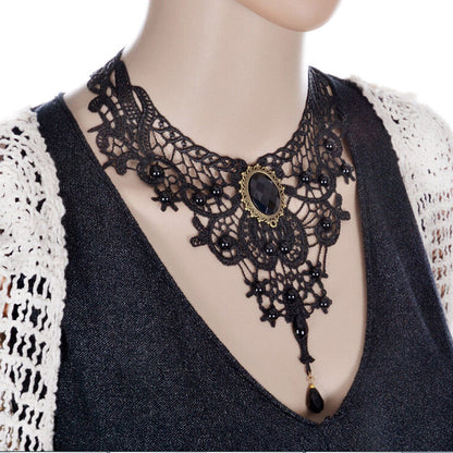 Vintage Lace&Beads Choker Victorian Steampunk Style Gothic Collar Necklace A-ca