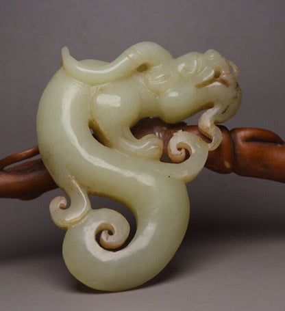 Chinese Antique Natural Hetian Jade Carving Dragon Statue Collectible Nice Art