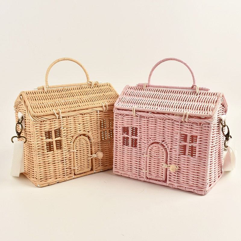 Handmade Handbags Woven Shoulder Crossbody Bag Summer Beach Straw Travel Bag 1PC