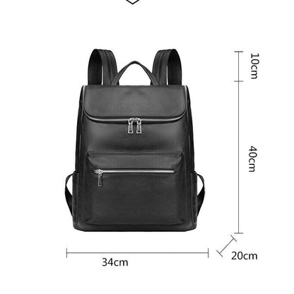 Top Cow Leather Black Men's bag, Soft Leather Large Capacity Backpack Travel Bag