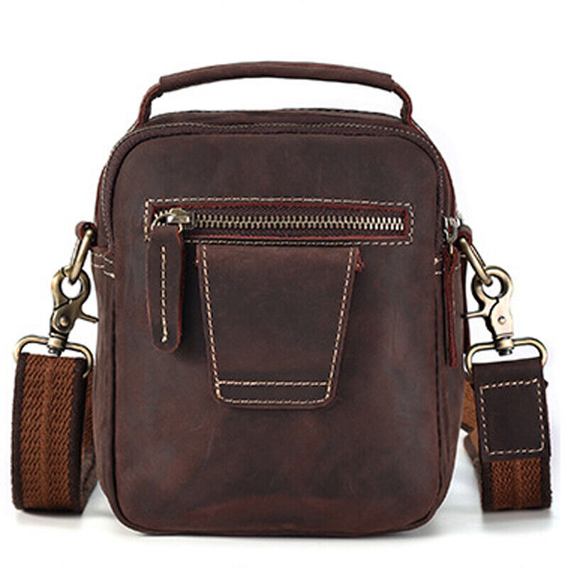 Crazy Horse Leather Men's Shoulder Bag Waist Belt Bag Outdoor Fanny Pack Handbag