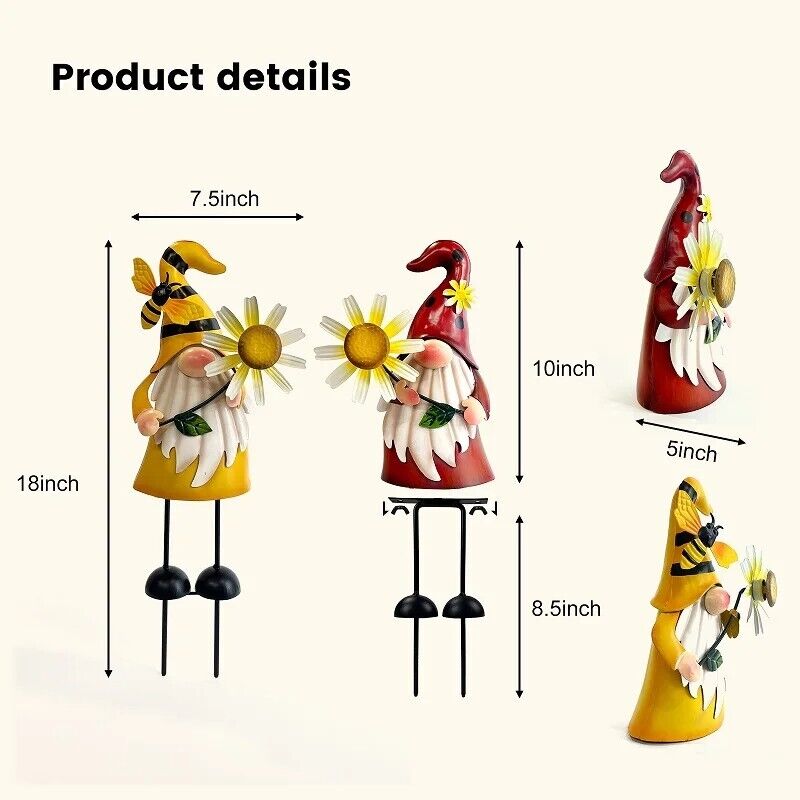 Windmill Sculpture 2Pcs Outdoor Gnome Statue Yard Art Garden Lawn Decor 18x7.5in
