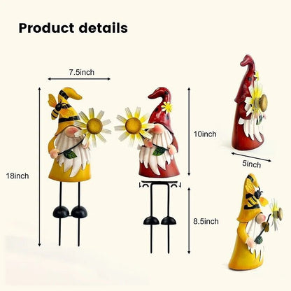 Windmill Sculpture 2Pcs Outdoor Gnome Statue Yard Art Garden Lawn Decor 18x7.5in