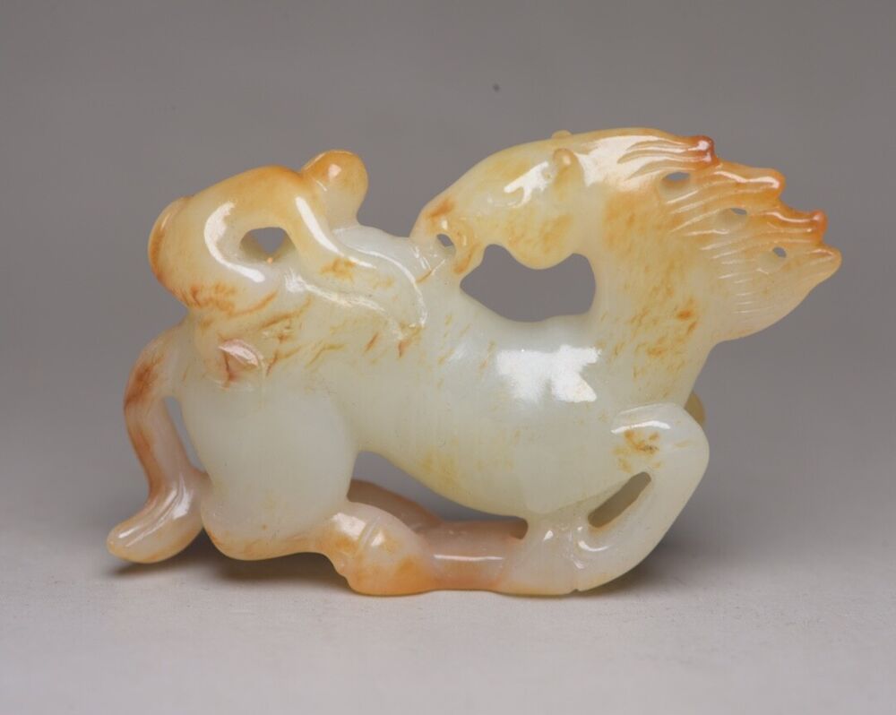 Chinese Natural Hetian Jade Carving Horse Monkey Statue Nice Figurines Art Rare