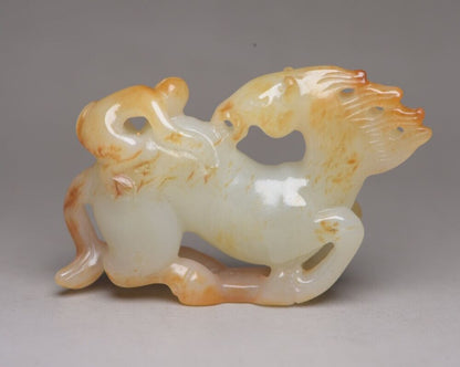 Chinese Natural Hetian Jade Carving Horse Monkey Statue Nice Figurines Art Rare