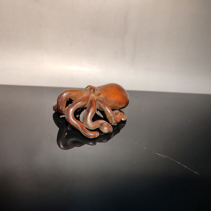 Wooden Octopus Statue Wood Carved Figure Decor Children Gift Toy Animal Kid Baby