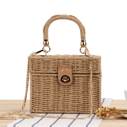 New Womens Summer Messenger Leisure Square Straw Beach Crossbody Bag