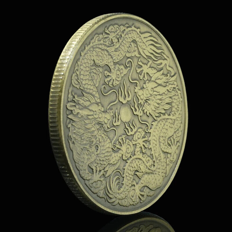 Commemorative Coins Metal Double Dragon Bronze Gold Silver Home Decoration Badge