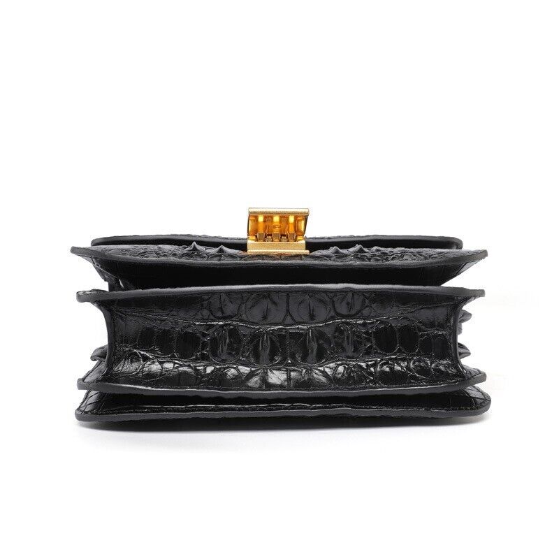 Black Alligator Crocodile Skin Leather Bags, Women's Luxury Sling Shoulder Bags