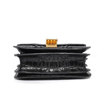 Black Alligator Crocodile Skin Leather Bags, Women's Luxury Sling Shoulder Bags