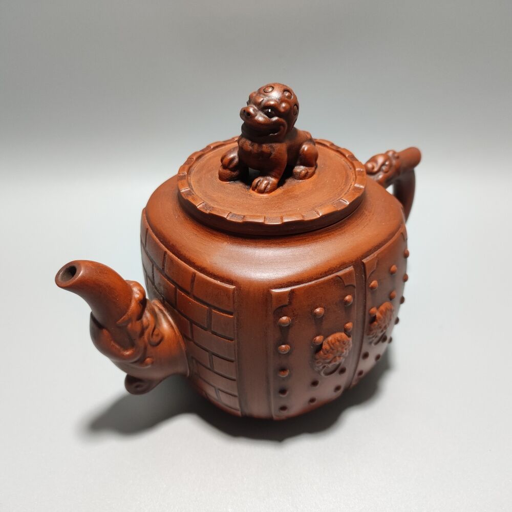Chinese Yixing Purple Clay Teapot Zisha Ceramic Carving Lion Tea Set Collection
