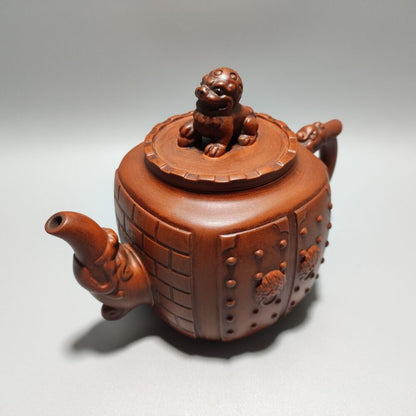 Chinese Yixing Purple Clay Teapot Zisha Ceramic Carving Lion Tea Set Collection
