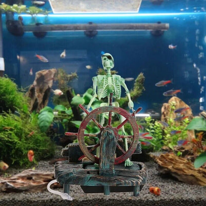 Aquarium Decoration Resin Pirate Skull Captain DIY Landscape Fish Tank Ornaments