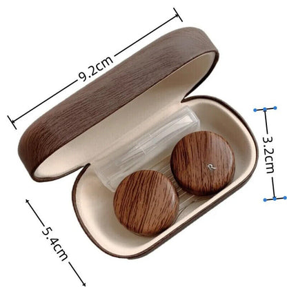 Contact Lens Case Leather Wood Grain Large Leakproof Storage Boxes 9.2x5.4x3.2cm