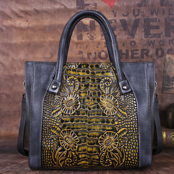 Top Cow Leather Women's Bag, Flower Embossed Designer Handbag Shoulder Bags