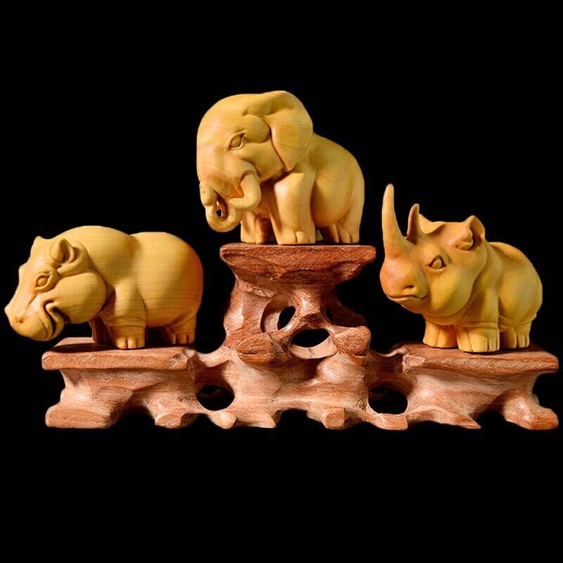 Wood Carving Elephant Animal Simple Wooden Crafts Statue Home Decoration Gift
