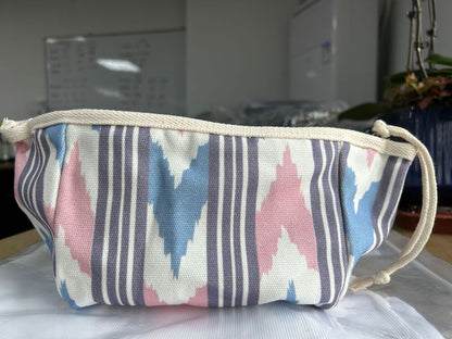 Women Letter Printed Canvas Storage Small Bag Zipper Stripes Cosmetic Clutch Bag