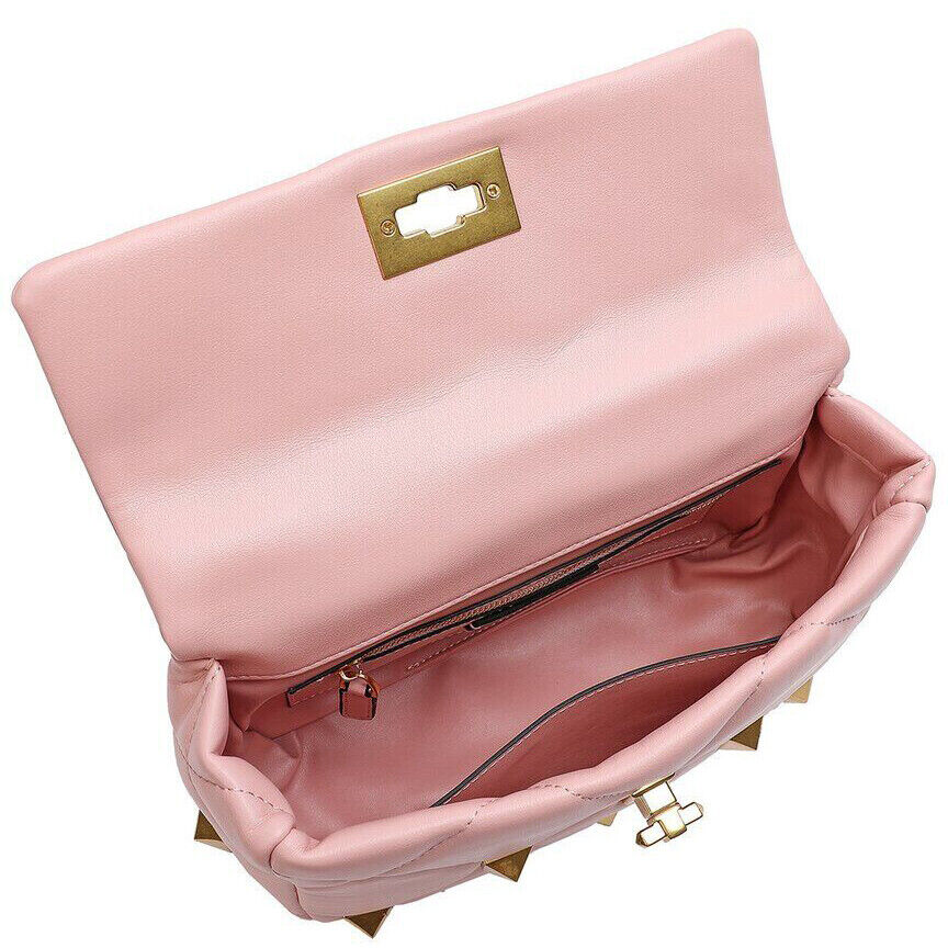 Studded Leather Shoulder Bag Women Pink/Green/Black, Soft Leather Gold Chain Bag