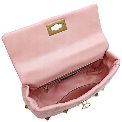 Studded Leather Shoulder Bag Women Pink/Green/Black, Soft Leather Gold Chain Bag