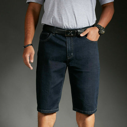 Mens Denim Shorts Stretch Leisure Straight Fit Thin Jeans Pants Summer