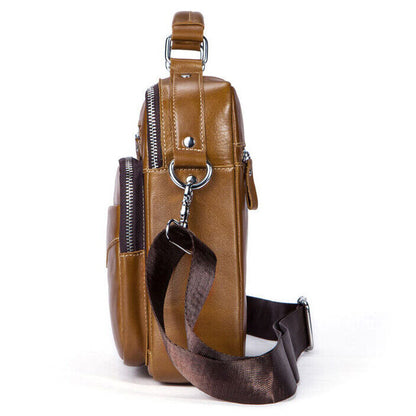 100% Genuine Leather Men's Sling Shoulder/Messenger Bag Zipper 8inch Handbags