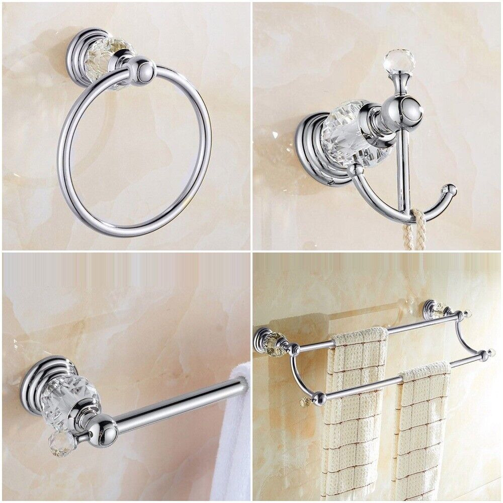 Luxury Crystal Silver Bathroom Accessories Chrome Polished Brass Hardware Sets