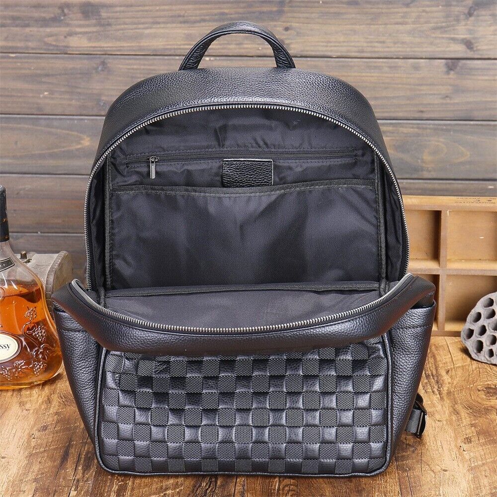 Top Cow Leather Black Backpack, Soft Leather Large Capacity Rucksack Travel Bag