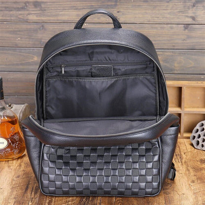 Top Cow Leather Black Backpack, Soft Leather Large Capacity Rucksack Travel Bag