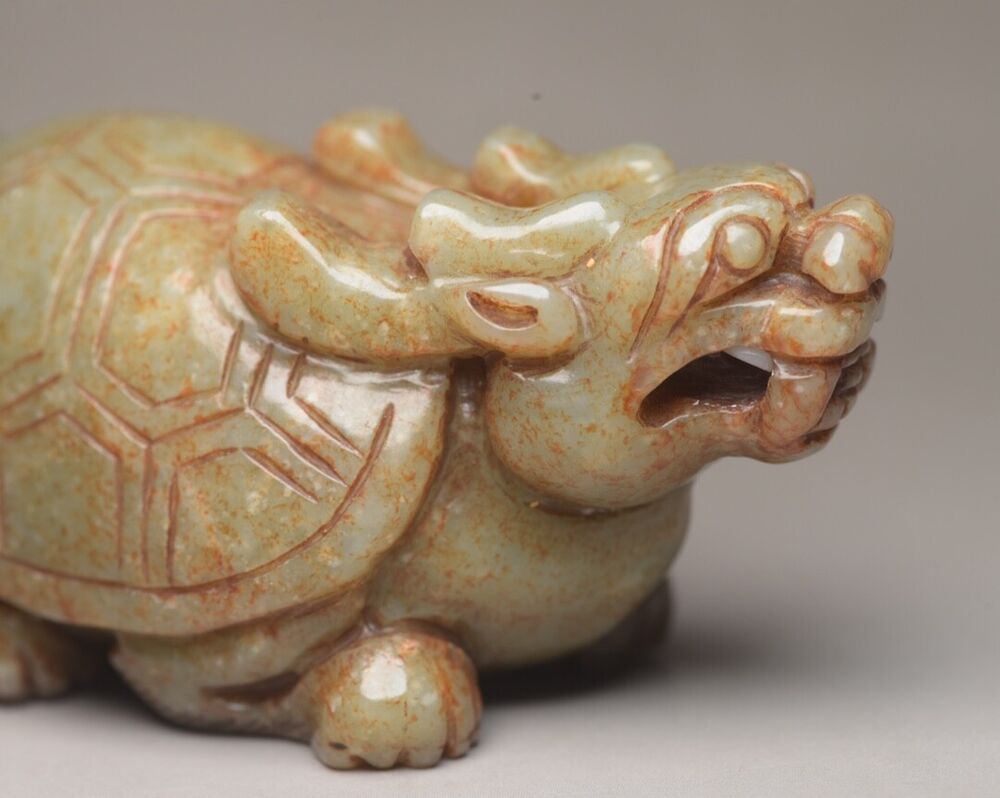 Antique Chinese Old Hetian Jade Carved Nice Dragon Turtle Statue Decor Figurine