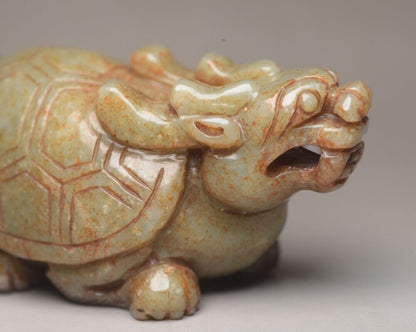 Antique Chinese Old Hetian Jade Carved Nice Dragon Turtle Statue Decor Figurine