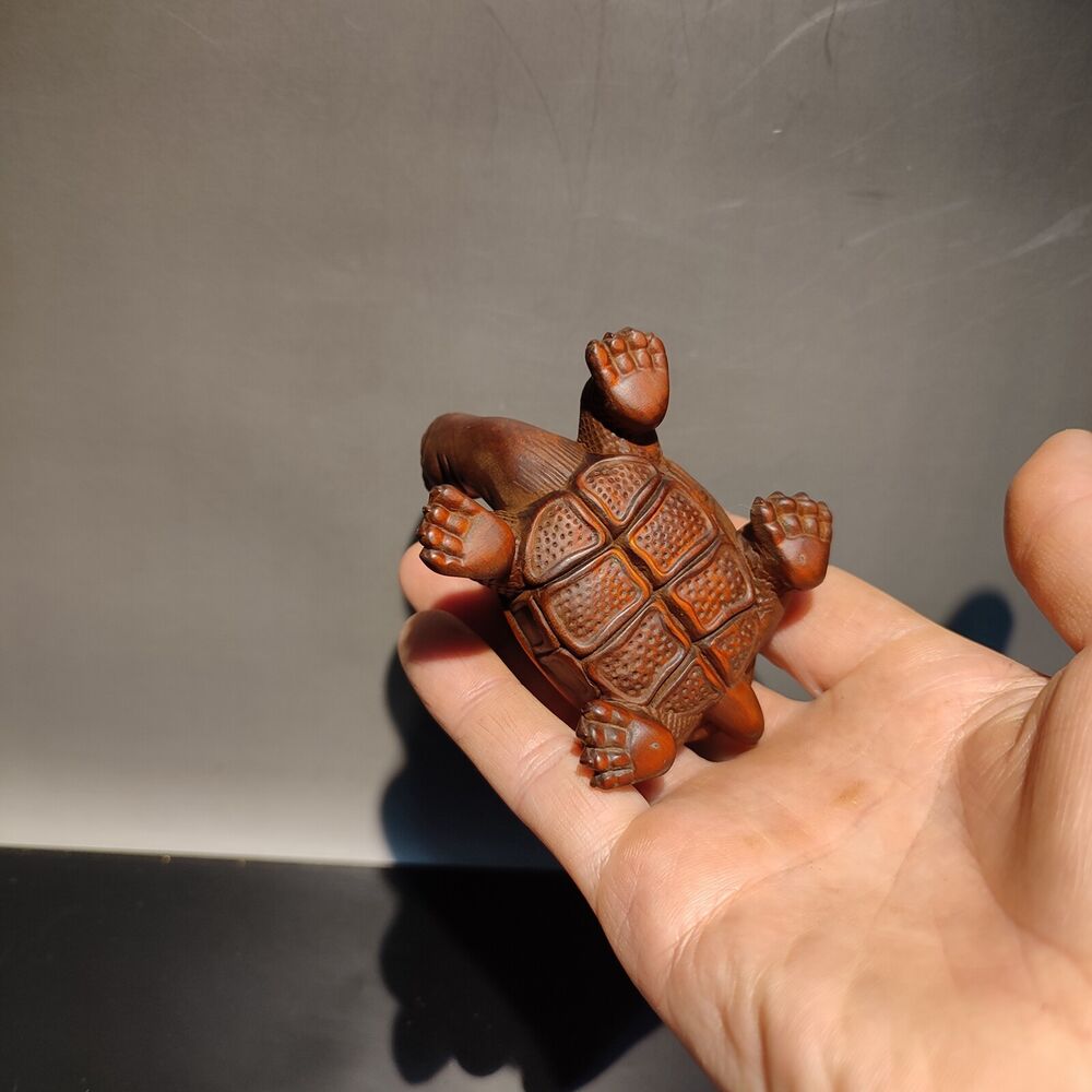 Chinese Boxwood Carving Wooden Turtle Decor Sculpture Animal Lovely Statue Gift