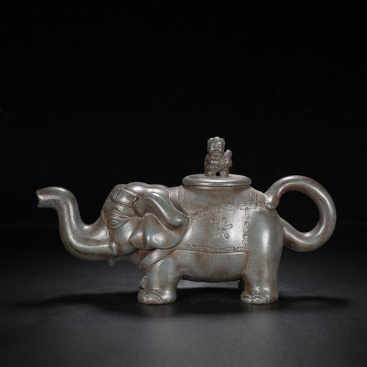 Vintage Chinese Yixing Purple Clay Teapot Zisha Ceramic Carving Elephant Teaware