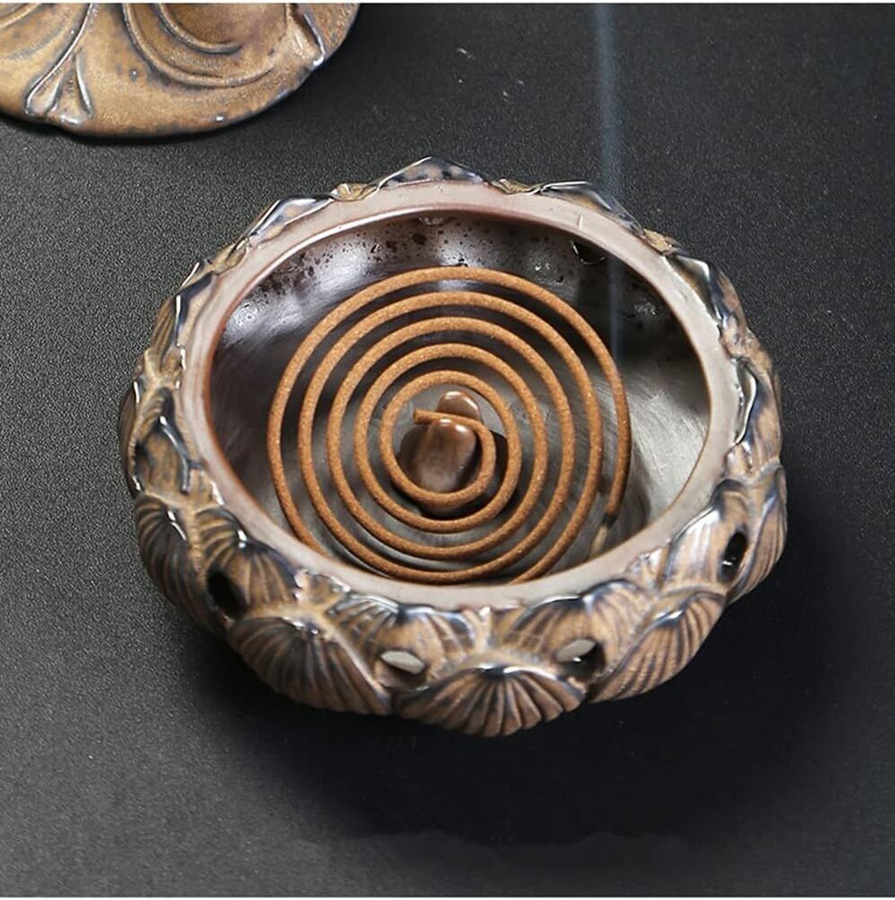 Ceramic Buddha Incense Burner with LED Light Home Office Decoration Gift Mystic