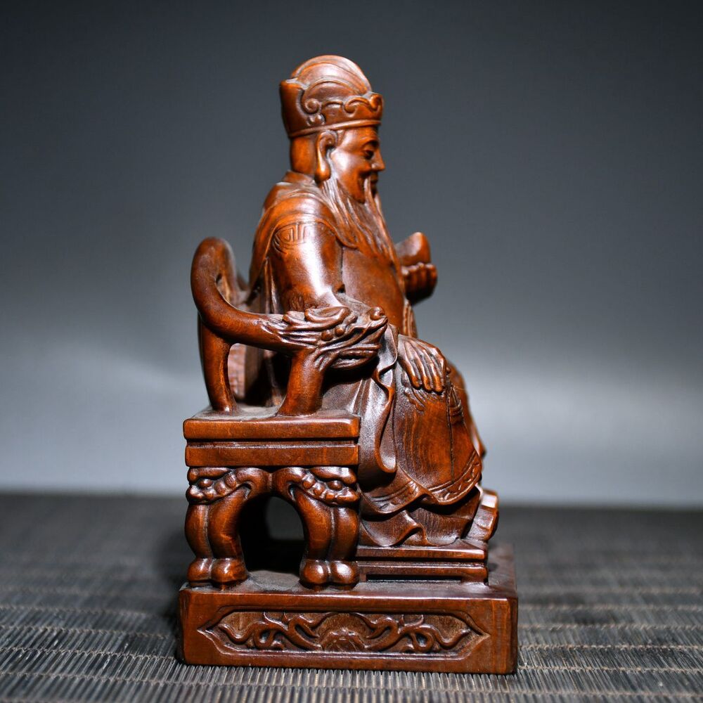 Vintage Chinese Boxwood Carving Mammon Statue Ornaments Wooden Figurine Artwork