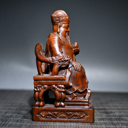 Vintage Chinese Boxwood Carving Mammon Statue Ornaments Wooden Figurine Artwork