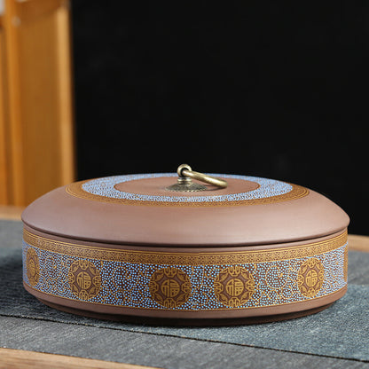 Yixing Zisha Purple Clay Tea Caddy for Pu'er Tea Cake Canister with Lid Round