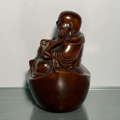 Collection Chine Boxwood Carved Laughing Buddha Statue Sculpture Home Decor Art