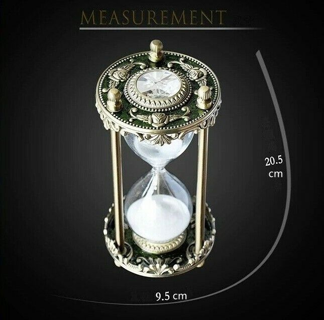 Hourglass 30 Minutes Timer Vintage Metal Inlaid Crystal Home Ornament 9.5x20.5cm