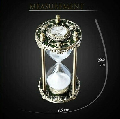 Hourglass 30 Minutes Timer Vintage Metal Inlaid Crystal Home Ornament 9.5x20.5cm