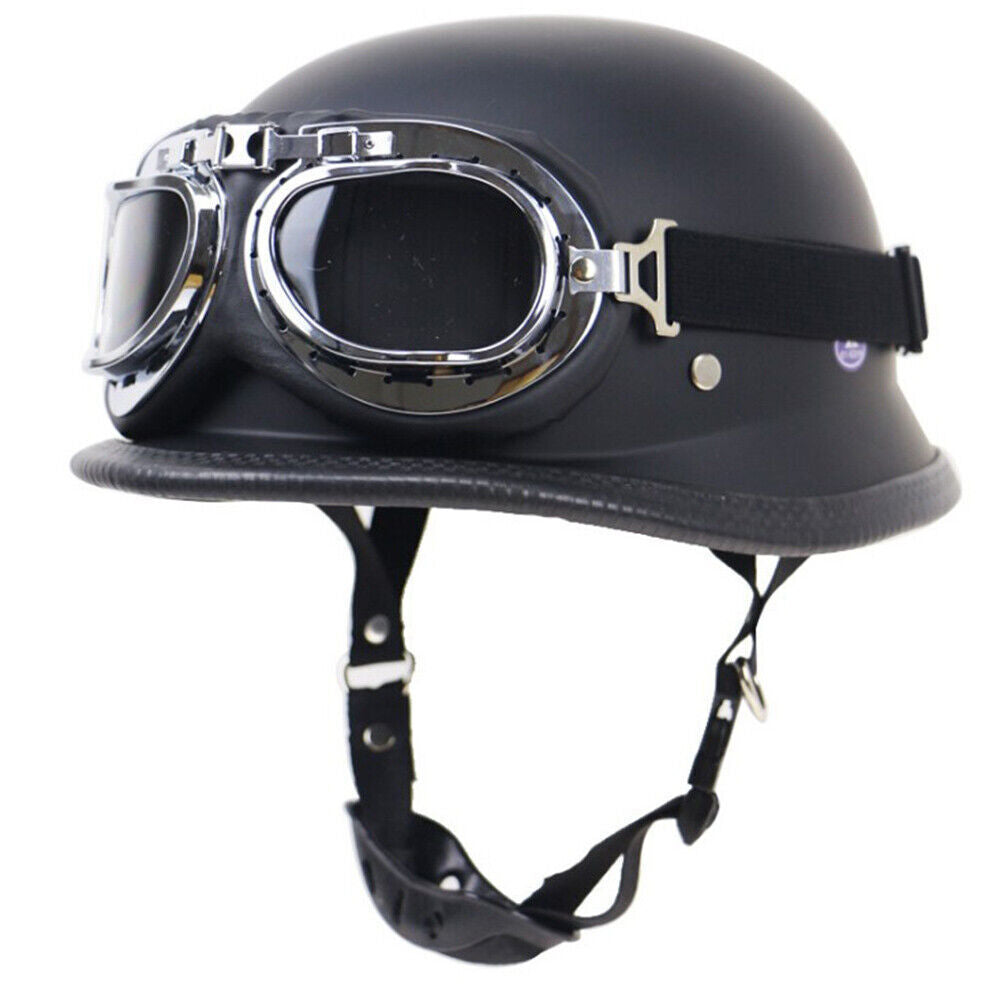 DOT German Style Motorcycle Half Helmet w/Goggles Chopper Cruiser Scooter Helmet