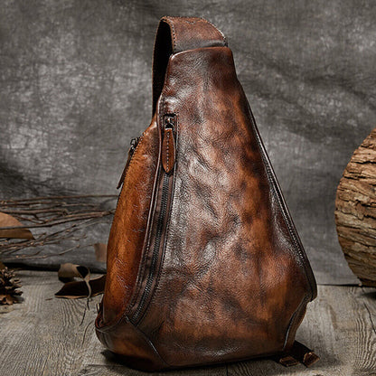 Travel Backpack, Cowhide Leather Women's embossed Crossbody Bag Sling Chest Bags
