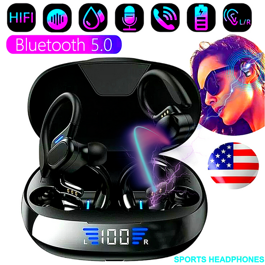 Bluetooth Headset 5.0 Wireless Earphones Earbuds For Gym Ear Hook Headphones 9D