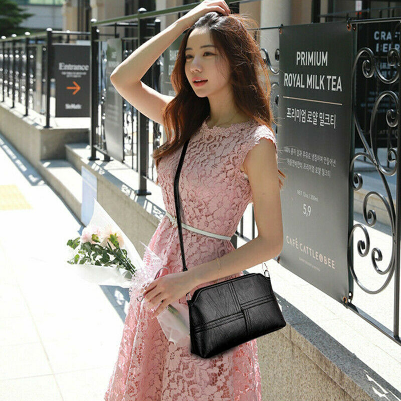 Messenger Bags Crossbody PU Leather Black Handbags for Women Shoulder Bag