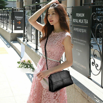 Messenger Bags Crossbody PU Leather Black Handbags for Women Shoulder Bag