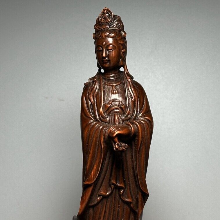 Vintage Chinese Wooden Carving Kwan Yin Statue Wood Sculpture Buddha Ornaments