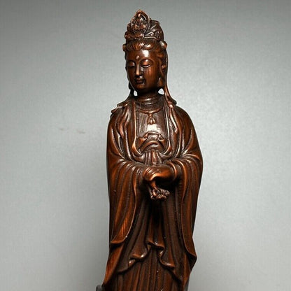 Vintage Chinese Wooden Carving Kwan Yin Statue Wood Sculpture Buddha Ornaments