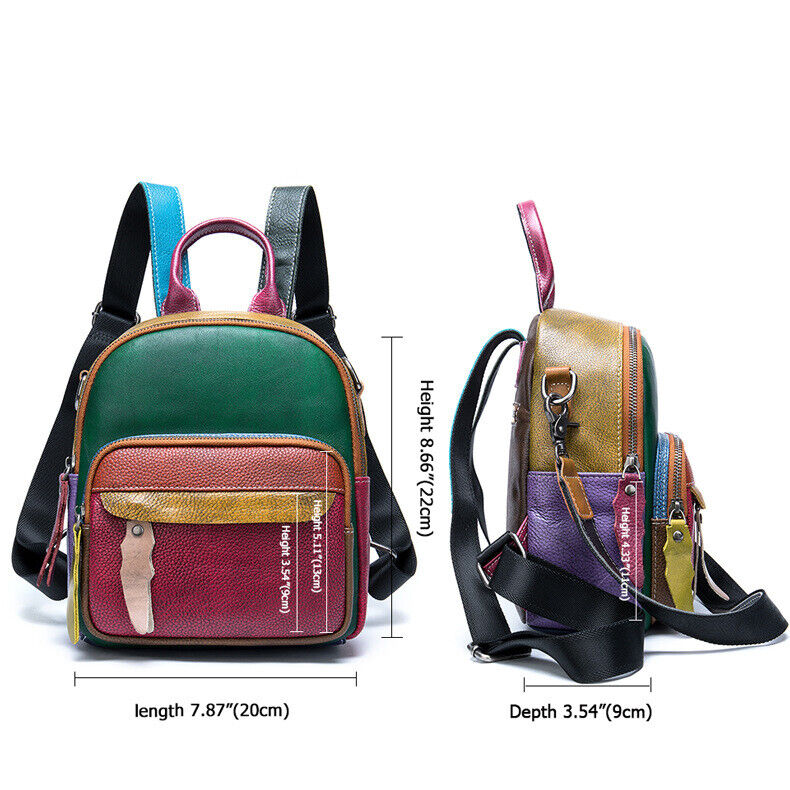 Women's Backpack, Designer Genuine Leather Multi-color Small Travel Rucksack Bag