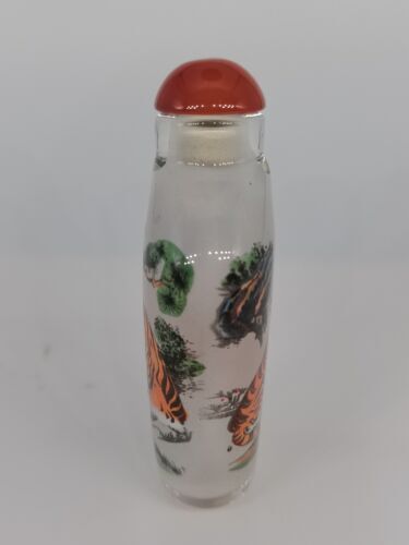 Chinese Old Beijing Glaze Inside Painting Snuff Bottle Painted Tiger Pattern